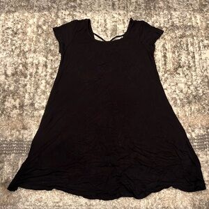 Black t-shirt dress with criss cross back opening